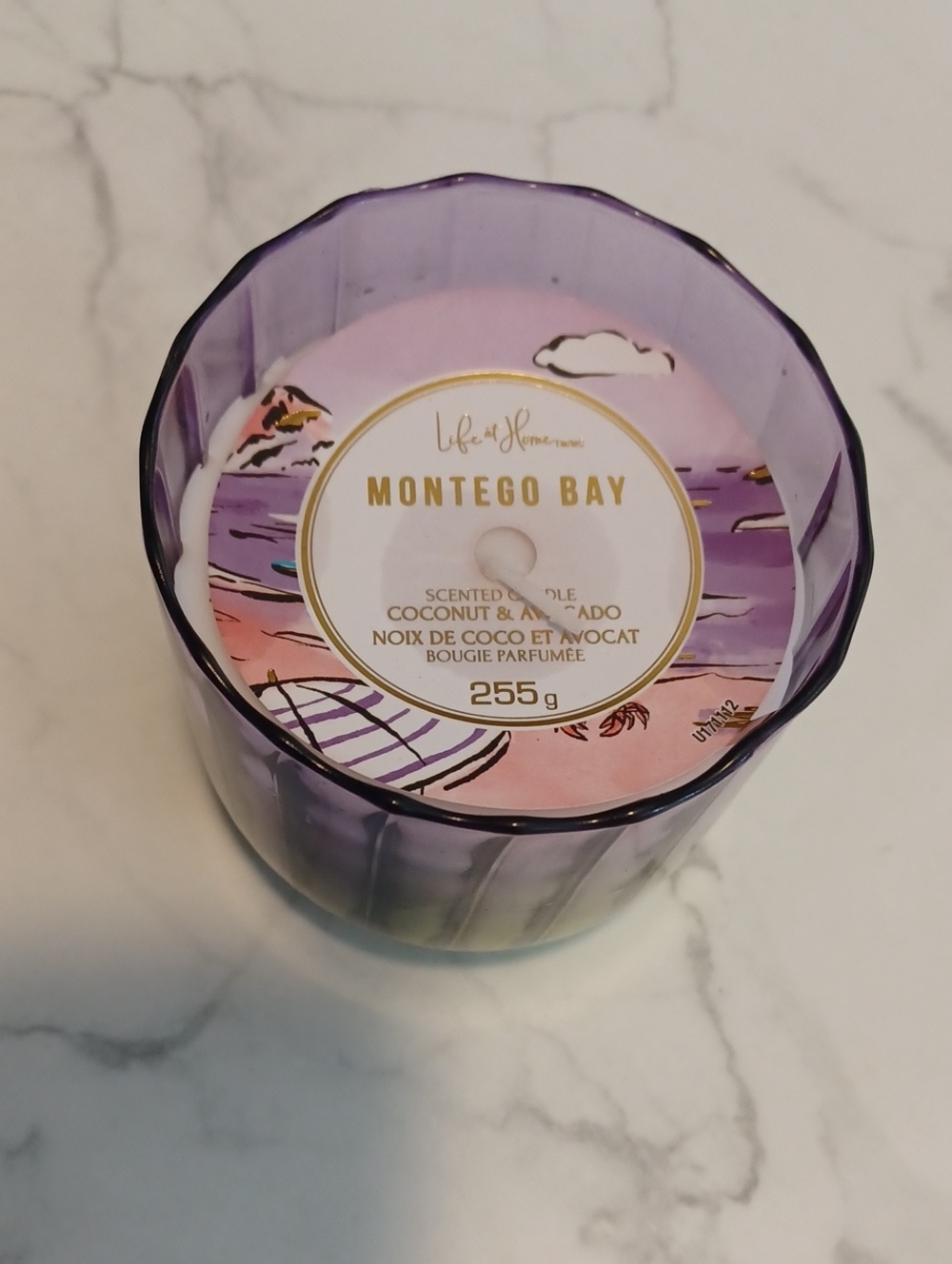 4/$40 New Purple Glass Jar "Montego Bay" Scented Candle - 255 g
